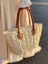 Braided Detail Double Handle Straw Bag