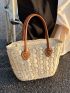 Braided Detail Double Handle Straw Bag