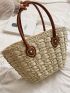 Braided Detail Double Handle Straw Bag