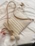 Minimalist Flap Straw Bag With Random Pompom Charm