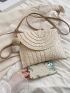 Minimalist Flap Straw Bag With Random Pompom Charm