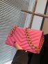 Neon Pink Chevron Quilted Chain Flap Square Bag