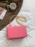 Neon Pink Chevron Quilted Chain Flap Square Bag