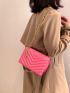 Neon Pink Chevron Quilted Chain Flap Square Bag