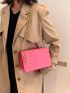 Neon Pink Chevron Quilted Chain Flap Square Bag