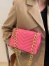 Neon Pink Chevron Quilted Chain Flap Square Bag