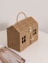 Cartoon Small House Hand-held Straw Bag, New Niche Design Hut Hand-held Woven Bag To Go Out To Store The Basket