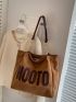 Letter Patch Decor Shoulder Tote Bag