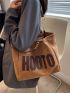 Letter Patch Decor Shoulder Tote Bag