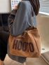 Letter Patch Decor Shoulder Tote Bag