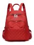 Quilted Pattern Pocket Front Backpack, Argyle Pattern Small Backpack, Women's Fashion Zipper Backpack With Adjustable Strap For Work & School