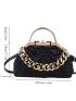 Crocodile Embossed Chain Decor Kiss Lock Satchel Bag