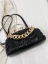 Crocodile Embossed Chain Decor Kiss Lock Satchel Bag