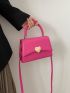 Neon Pink Crocodile Embossed Heart Decor Flap Square Bag