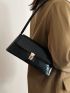 Crocodile Embossed Push Lock Baguette Bag