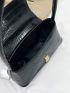 Crocodile Embossed Push Lock Baguette Bag