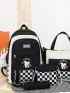 4pcs Checkered & Cartoon Graphic Functional Backpack Set