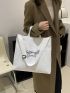 Letter Embroidered Double Handle Shopper Bag