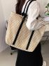 Letter Patch Decor Straw Bag