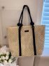 Letter Patch Decor Straw Bag