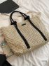 Letter Patch Decor Straw Bag