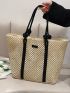 Letter Patch Decor Straw Bag