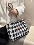 Argyle Pattern Letter Patch Decor Shoulder Tote Bag