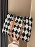 Argyle Pattern Letter Patch Decor Shoulder Tote Bag