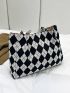 Argyle Pattern Letter Patch Decor Shoulder Tote Bag