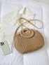 Drawstring Design Double Handle Straw Bag