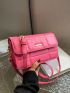 Neon-pink Quilted Detail Flap Square Bag