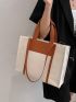 Letter Embossed Shoulder Tote Bag