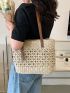 Hollow Out Drawstring Design Straw Bag