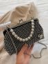 Rhinestone & Faux Pearl Decor Kiss Lock Chain Evening Bag