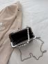 Rhinestone & Faux Pearl Decor Kiss Lock Chain Evening Bag