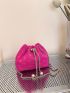 Mini Heart Embroidered Faux Pearl Decor Chain Bucket Bag