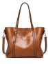 Oil Wax Artificial Leather Tote Bag, Women's Large Capacity Shoulder Bag