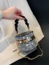 Mini Allover Rhinestone Handbag, Ruched Detail Evening Decor Chain Bucket Bag, Stylish Chain Shoulder Purse For Party (3.9 X 4.7 X 4.7) Inch