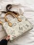 Letter Graphic Studded Decor Square Bag