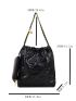 Quilted Drawstring Chain Shoulder Tote Bag With Purse