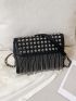 Mini Rhinestone & Fringe Decor Flap Square Bag