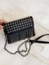 Mini Rhinestone & Fringe Decor Flap Square Bag