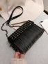 Mini Rhinestone & Fringe Decor Flap Square Bag