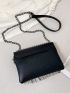 Mini Rhinestone & Fringe Decor Flap Square Bag