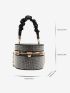 Mini Allover Rhinestone Ruched Detail Stylish Chain Evening Bucket Bag For Party