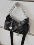 Embossed Detail Chain Hobo Bag