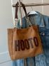 Letter Patch Decor Shoulder Tote Bag