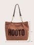 Letter Patch Decor Shoulder Tote Bag