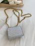 Mini Rhinestone Decor Twist Lock Flap Chain Square Bag