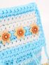 Mini Hollow Out Beaded Decor Flap Crochet Bag